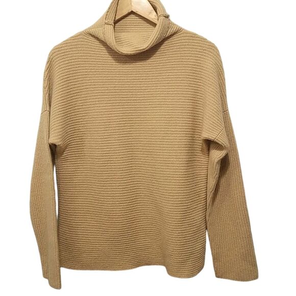 Belford for Saks 100% Cashmere chunky knit cowl neck sweater Tan Women's sz M - Picture 1 of 7